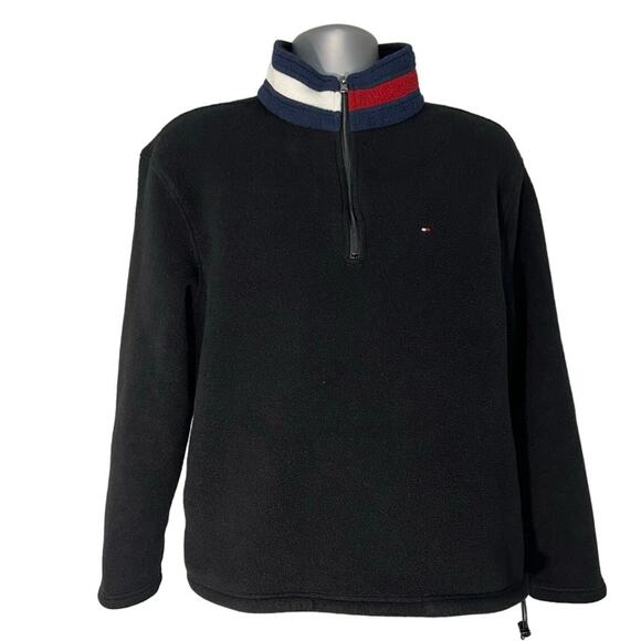 Vintage Tommy Hilfiger Black Quarter Zip Fleece Pullover Size L - Picture 1 of 9